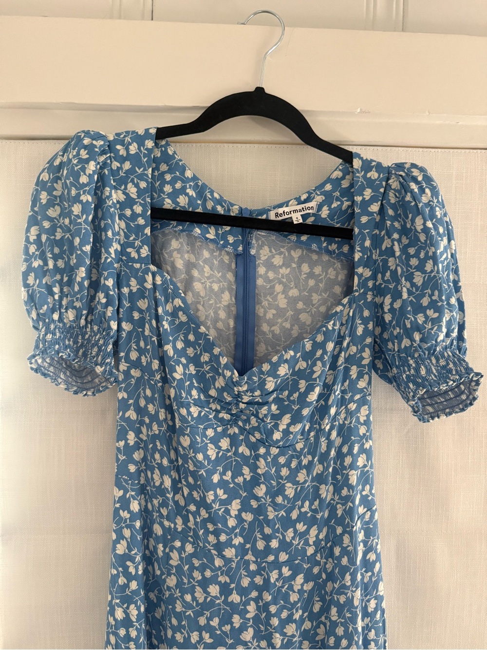 Reformation - Lacey Midi Dress - Size 4 - Marie - Blue Floral Puff-Sleeve - Picture 11 of 12